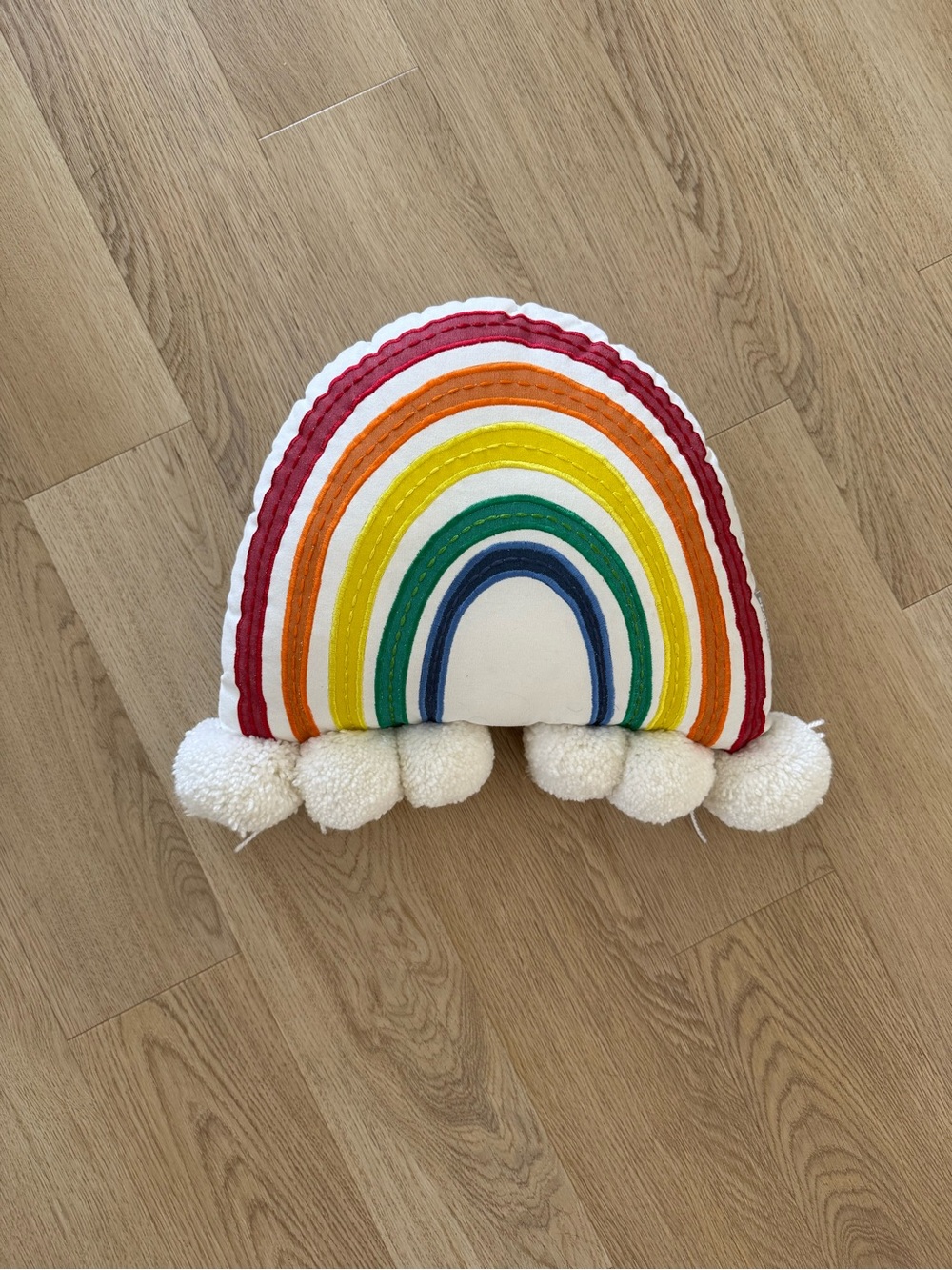 Crate&Barrel Rainbow Plush Pillow in Red, Orange, Yellow, Green, Blue, Cream